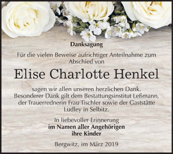 Traueranzeige von Elise Charlotte Henkel von Mitteldeutsche Zeitung