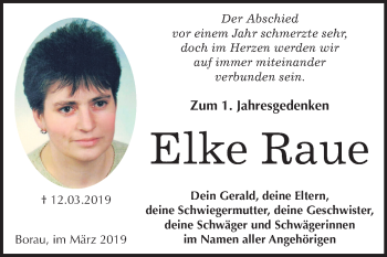 Traueranzeige von Elke Raue von Mitteldeutsche Zeitung Weißenfels