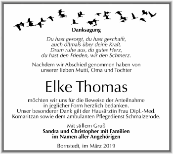 Traueranzeige von Elke Thomas von Super Sonntag SGH Mansf. Land