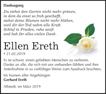 Traueranzeige von Ellen Ereth von Mitteldeutsche Zeitung Sangerhausen