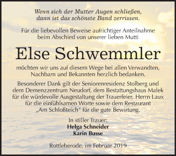 Traueranzeige von Else Schwemmler von Mitteldeutsche Zeitung