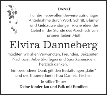 Traueranzeige von Elvira Danneberg von WVG - Wochenspiegel Dessau / Köthen