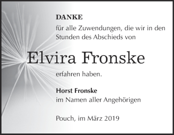Traueranzeige von Elvira Fronske von WVG - Wochenspiegel Bitterfeld