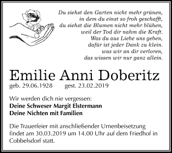 Traueranzeige von Emilie Anni Doberitz von Mitteldeutsche Zeitung