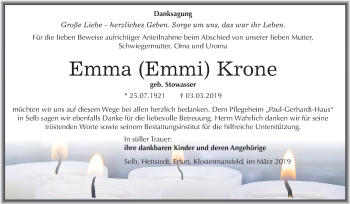 Traueranzeige von Emma Krone von Mitteldeutsche Zeitung