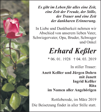 Traueranzeige von Erhard Keßler von Super Sonntag SGH Mansf. Land