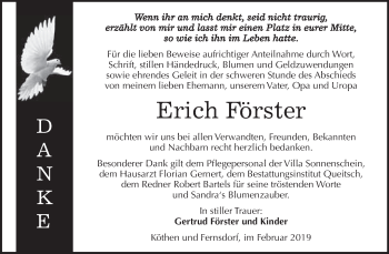 Traueranzeige von Erich Förster von WVG - Wochenspiegel Dessau / Köthen