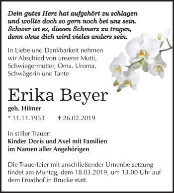 Traueranzeige von Erika Beyer von Mitteldeutsche Zeitung