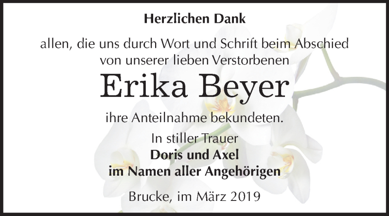  Traueranzeige für Erika Beyer vom 23.03.2019 aus Mitteldeutsche Zeitung Bernburg