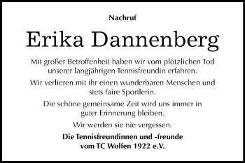 Traueranzeige von Erika Dannenberg von Mitteldeutsche Zeitung Bitterfeld