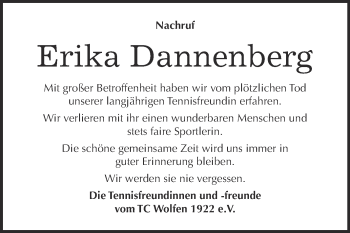 Traueranzeige von Erika Dannenberg von WVG - Wochenspiegel Bitterfeld