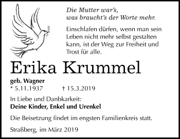Traueranzeige von Erika Krummel von WVG - Wochenspiegel Quedlinburg