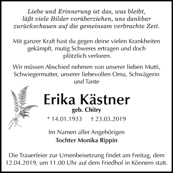 Traueranzeige von Erika Kästner von Mitteldeutsche Zeitung