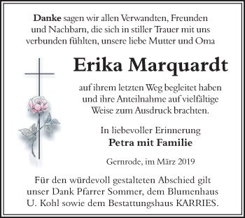 Traueranzeige von Erika Marquardt von Mitteldeutsche Zeitung Quedlinburg