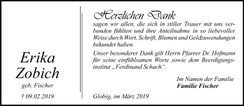 Traueranzeige von Erika Zobich von Mitteldeutsche Zeitung