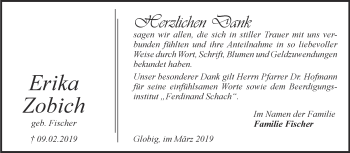 Traueranzeige von Erika Zobich von WVG - Wochenspiegel Wittenberg