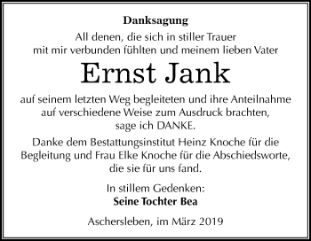 Traueranzeige von Ernst Jank von Mitteldeutsche Zeitung