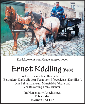 Traueranzeige von Ernst Rödling von Mitteldeutsche Zeitung