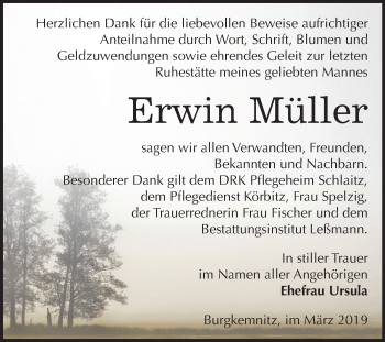Traueranzeige von Erwin Müller von Mitteldeutsche Zeitung Bitterfeld