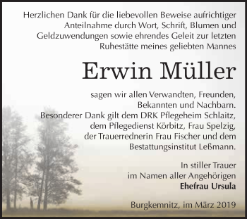 Traueranzeige von Erwin Müller von WVG - Wochenspiegel Bitterfeld