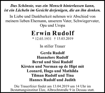 Traueranzeige von Erwin Rudolf von Mitteldeutsche Zeitung