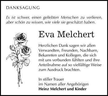 Traueranzeige von Eva Melchert von Super Sonntag SGH Mansf. Land