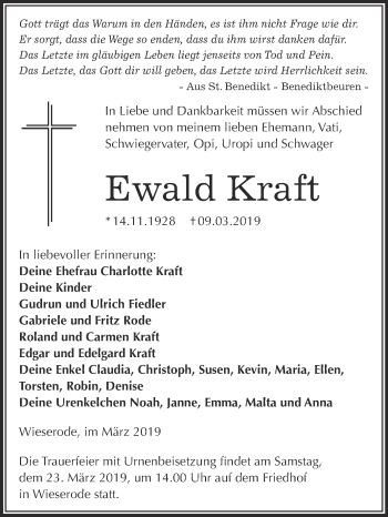 Traueranzeige von Ewald Kraft von Super Sonntag SGH Mansf. Land