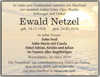 Traueranzeige von Ewald Netzel von Mitteldeutsche Zeitung