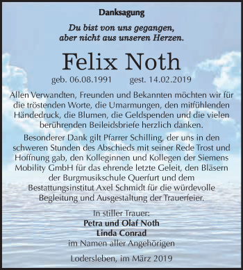 Traueranzeige von Felix Noth von WVG - Wochenspiegel Merseburg