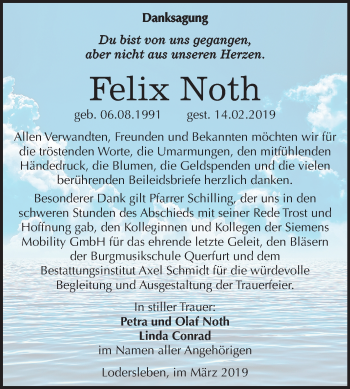 Traueranzeige von Felix Noth von Mitteldeutsche Zeitung Merseburg/Querfurt