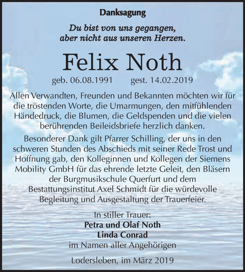  Traueranzeige für Felix Noth vom 02.03.2019 aus WVG - Wochenspiegel Merseburg