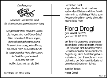 Traueranzeige von Flora Drogi von WVG - Wochenspiegel NMB / WSF / ZTZ