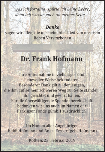Traueranzeige von Frank Hofmann von Mitteldeutsche Zeitung