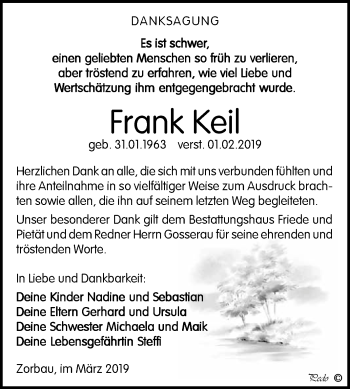 Traueranzeige von Frank Keil von WVG - Wochenspiegel NMB / WSF / ZTZ