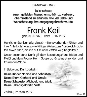 Traueranzeige von Frank Keil von Mitteldeutsche Zeitung Weißenfels