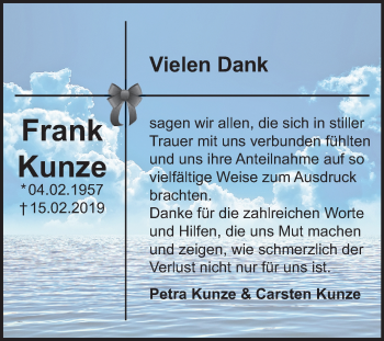 Traueranzeige von Frank Kunze von Mitteldeutsche Zeitung Dessau-Roßlau