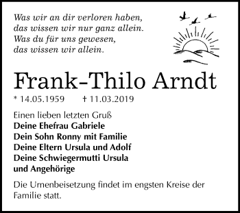 Traueranzeige von Frank-Thilo Arndt von Mitteldeutsche Zeitung