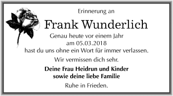 Traueranzeige von Frank Wunderlich von Mitteldeutsche Zeitung Aschersleben