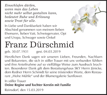 Traueranzeige von Franz Dürschmid von Mitteldeutsche Zeitung