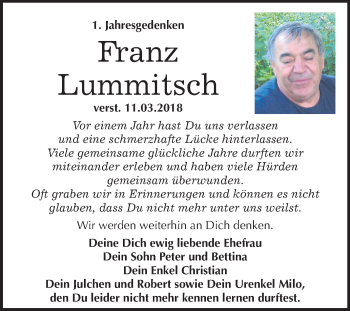 Traueranzeige von Franz Lummitsch von Mitteldeutsche Zeitung Dessau-Roßlau