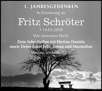 Traueranzeige von Fritz Schröter von Mitteldeutsche Zeitung Bitterfeld