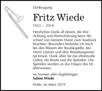 Traueranzeige von Fritz Wiede von Mitteldeutsche Zeitung Halle/Saalkreis