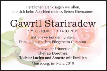 Traueranzeige von Gawril Stariradew von Mitteldeutsche Zeitung