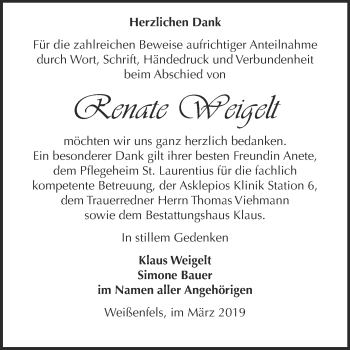 Traueranzeige von Genate Weigelt von WVG - Wochenspiegel NMB / WSF / ZTZ