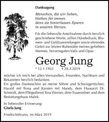 Traueranzeige von Georg Jung von WVG - Wochenspiegel Quedlinburg