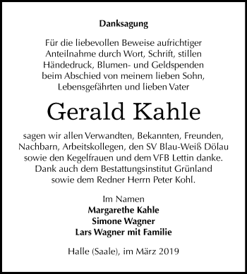Traueranzeige von Gerald Kahle von Mitteldeutsche Zeitung