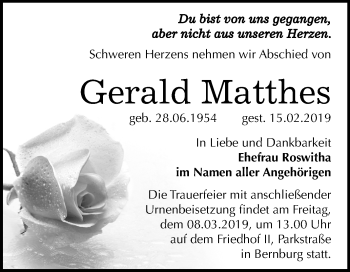 Traueranzeige von Gerald Matthes von Mitteldeutsche Zeitung