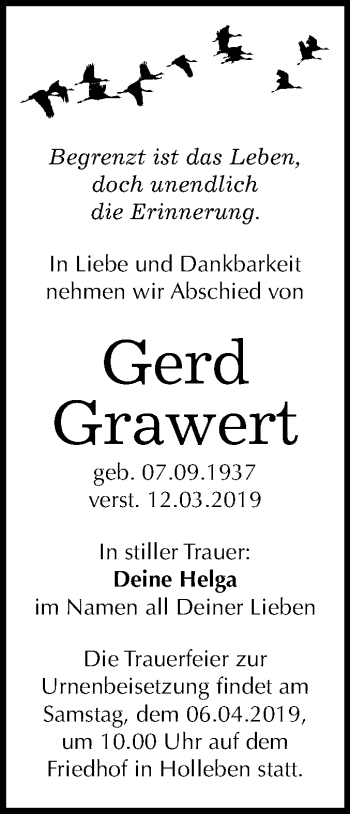 Traueranzeige von Gerd Grawert von Mitteldeutsche Zeitung