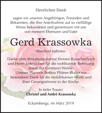 Traueranzeige von Gerd Krassowka von Mitteldeutsche Zeitung