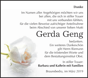 Traueranzeige von Gerda Geng von Super Sonntag Merseburg